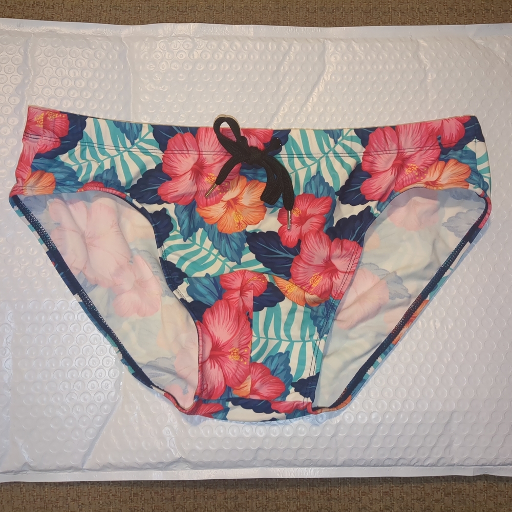 Pool Boy Multicolor Floral Printed Nylon Stretch Swim Briefs Size Large